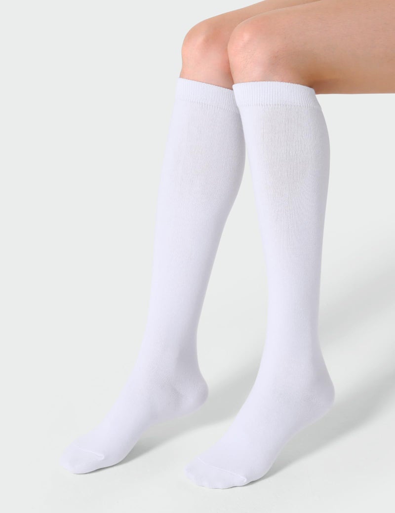 Joulli Women's Knee High Athletic Socks Stripe Tube Outdoor Sport Socks 3 Pairs, White - Image 5